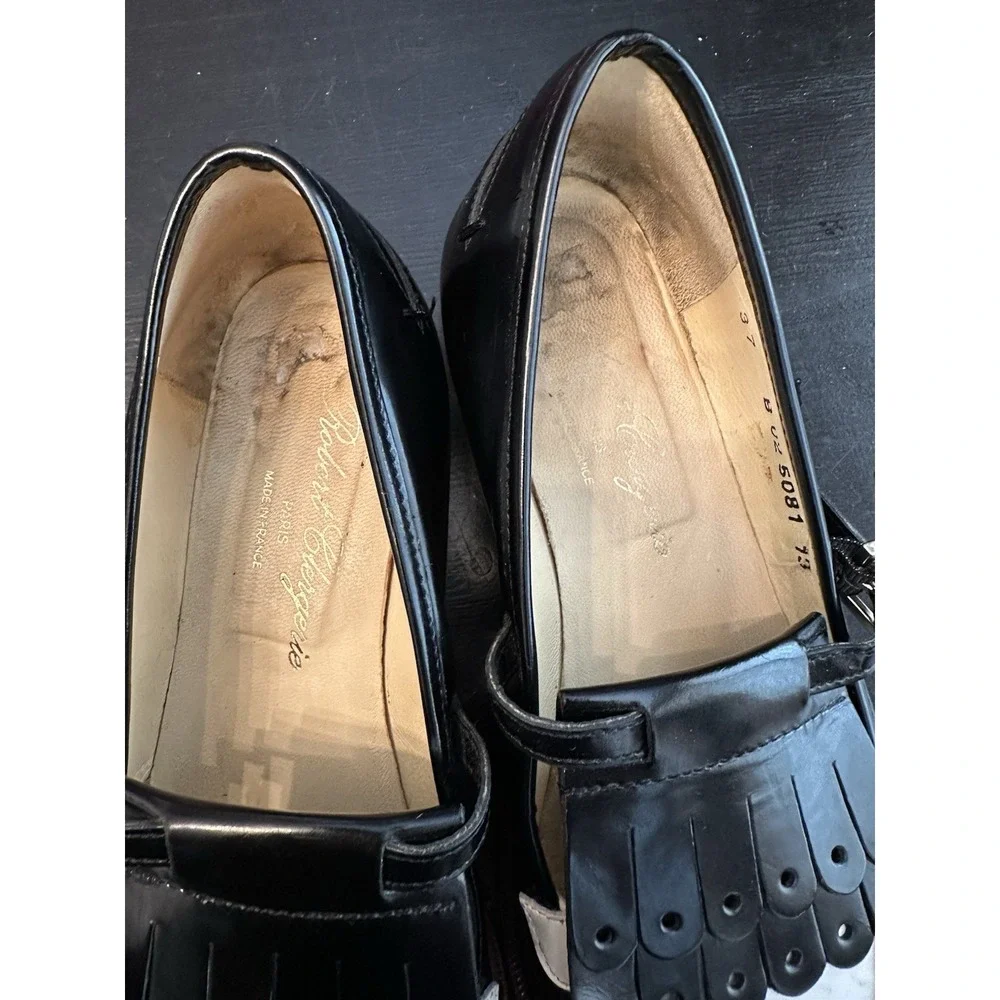 Vtg Robert Clergerie Paris Tassel Black White Patent Leather Shoes Loafers 37 -7